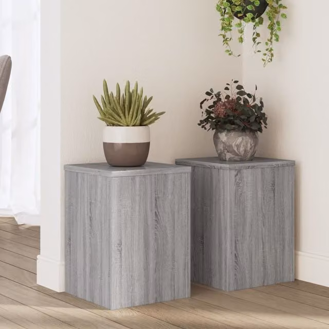 Berkfield Home Set of 2 Modern Grey Plant Stands, W/D/H: 25 x 25 x 35 cm – 1