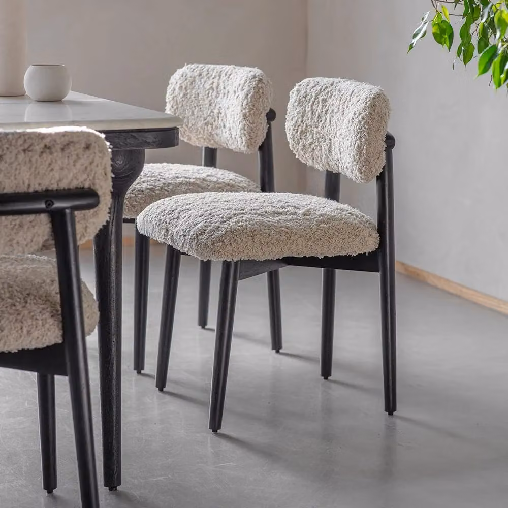 Atkin & Thyme Layla Dining Chair in White and Black Bouclé Fabric