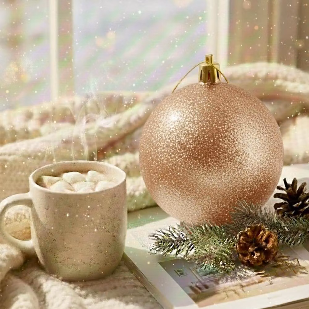Shatchi 25cm Round Glitter Christmas Bauble in Champagne Gold – 3