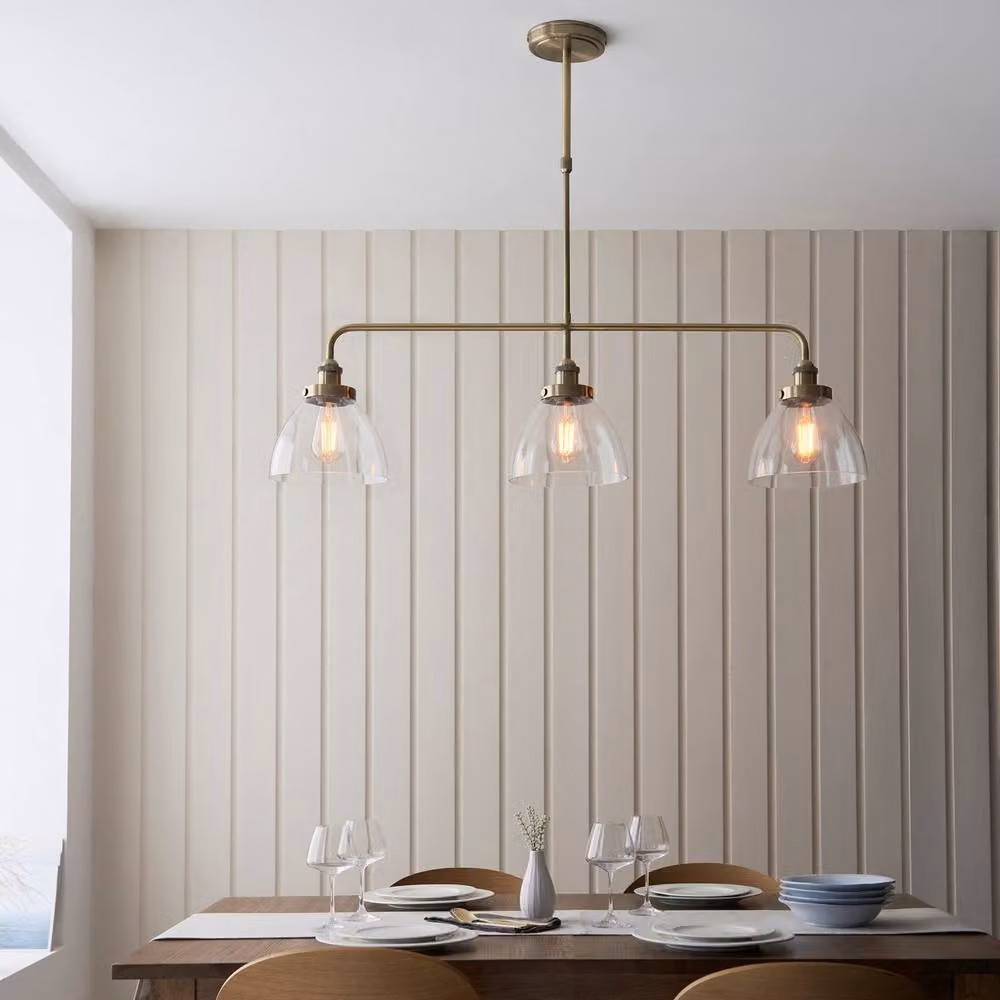 Netlighting Hansen Bar Pendant Light in Gold and Brass with Transparent Glass and 3x E27 Sockets – 2