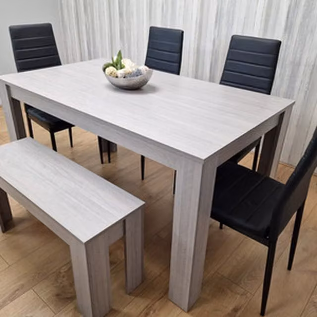 Kosy Koala Arrow Grey Dining Table Set with 4 Black Chairs and Matching Bench