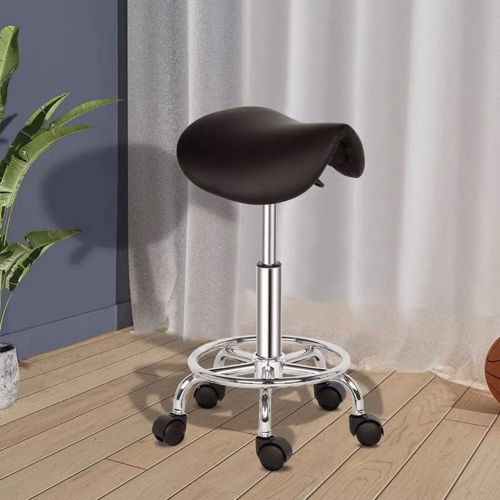 Kelvenix Black Rolling Saddle Stool with Adjustable Swivel and Castors for Spa and Salon Use – 3