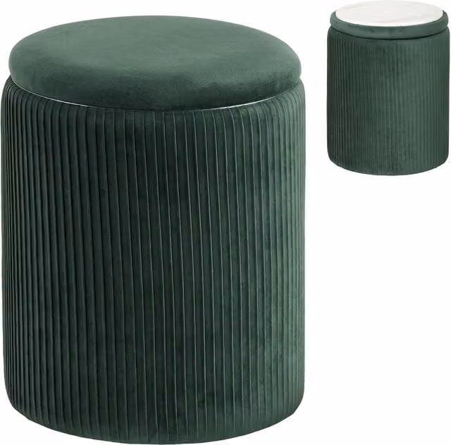 HOMCOM Modern Velvet Round Storage Ottoman Foot Stool in Dark Green, Diameter: 45 cm