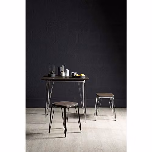 Orsina Industrial Metal and Wood Cube Stool in Silver and Brown, W/D/H: 37 x 37 x 47 cm – 2