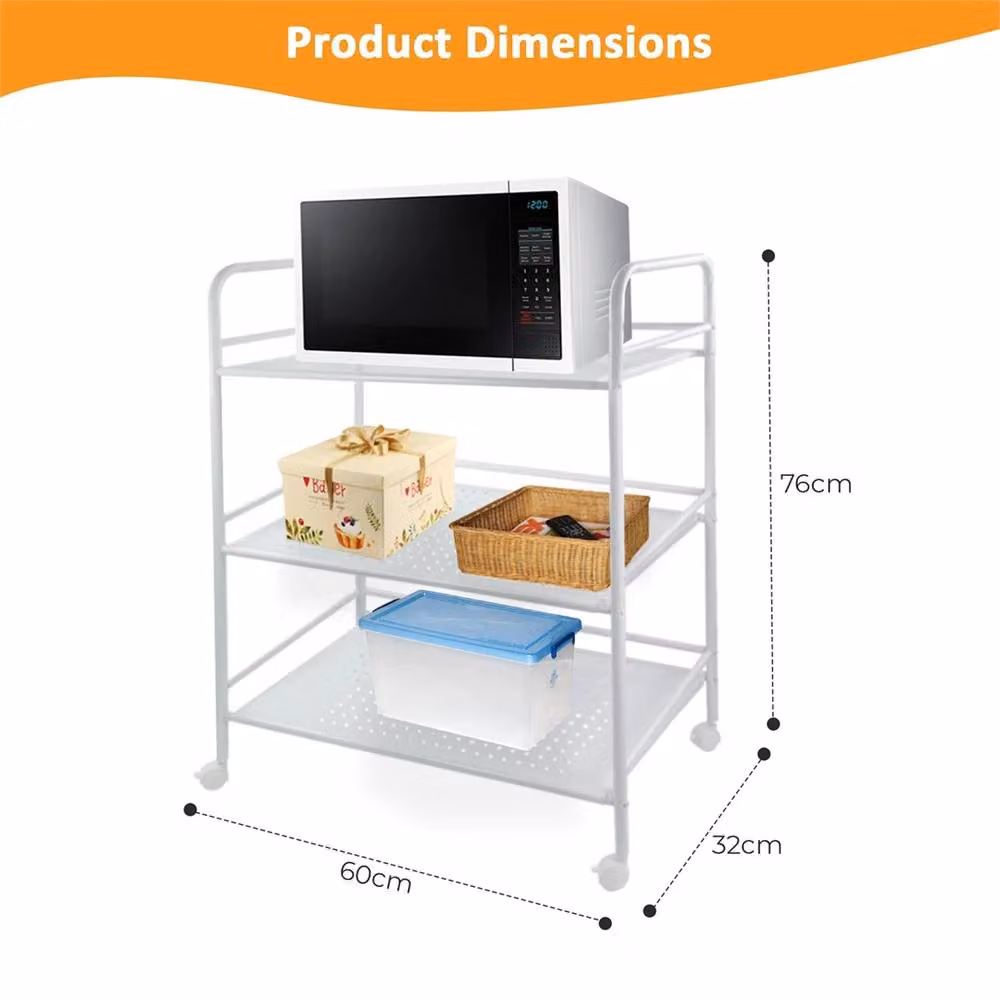 Nordara 3 Tier Slim Rolling Kitchen Trolley Storage Cart with Wheels in White – 2