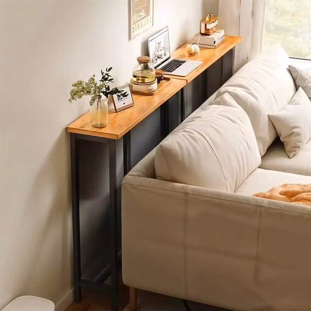 KORVIXA Single Tier Wood Rectangular Side Table in Black and Brown – 1