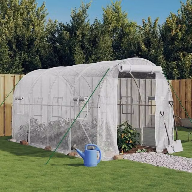 Berkfield Home Freestanding Greenhouse with Steel Frame and Plastic Windows, White, W/D/H: 4 x 2 x 2 m