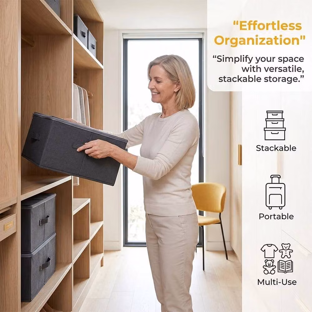 NESTLUNE Set of 3 Large Foldable Fabric Storage Boxes in Grey – 6