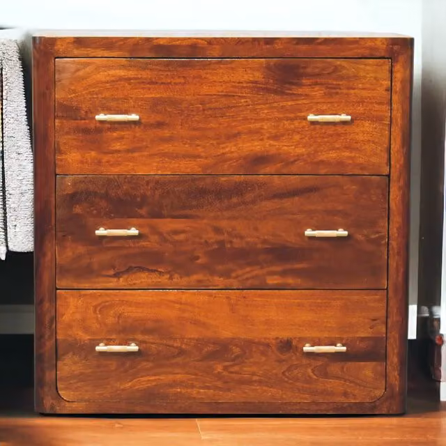 Adorable Lifestyle Luca Mid-Century Mango Wood Chest of Drawers in Brown and Gold