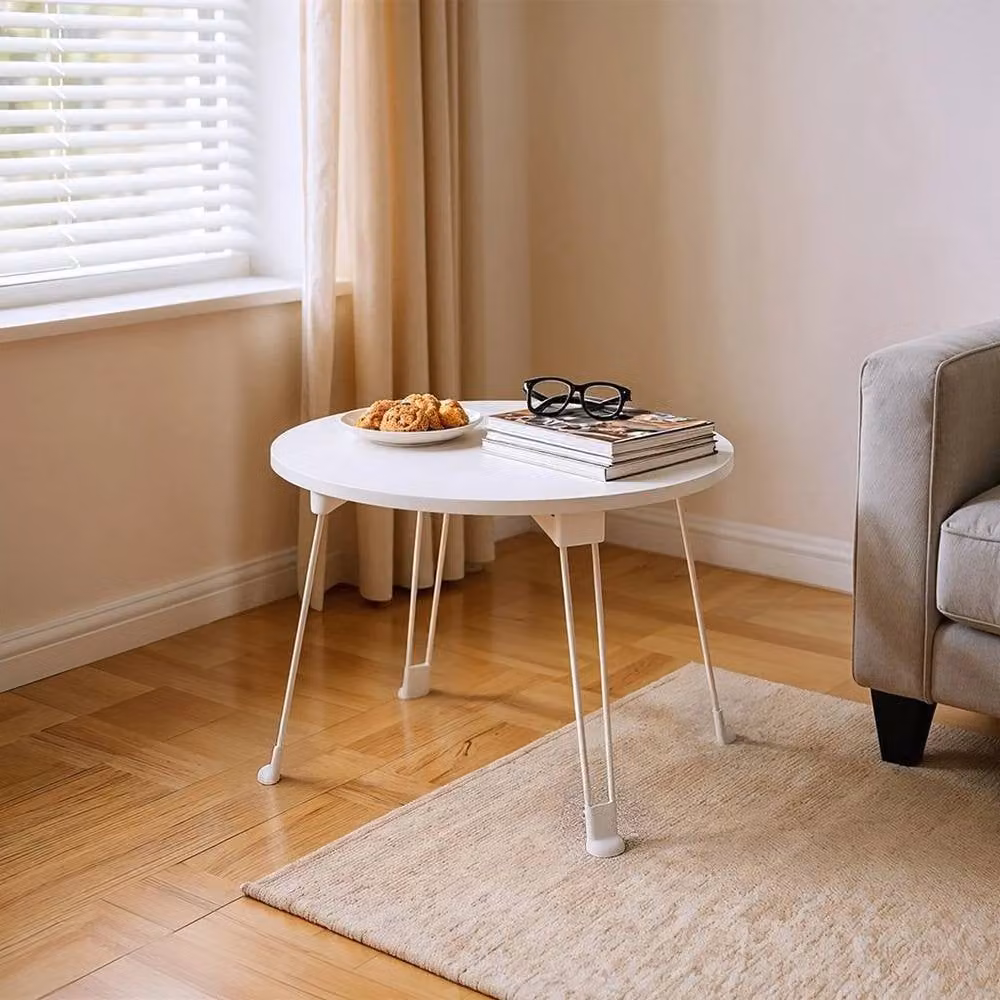 KORVIXA White Folding Round Small Table Bed Sofa Desk, Diameter: 100 cm – 2