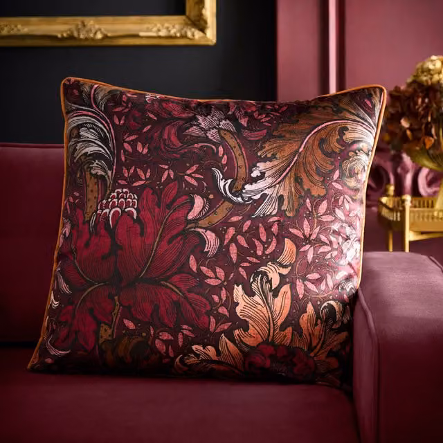 Laurence Llewelyn-Bowen Morris Major Chintz Velvet Filled Cushion, Red, W/D/H: 55 x 55 x 55 cm
