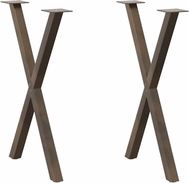 Berkfield Home X-Shaped Dining Table Legs, 2 Piece Set in Brown Matt Steel, W/D/H: 57 x 57 x 73 cm – 1