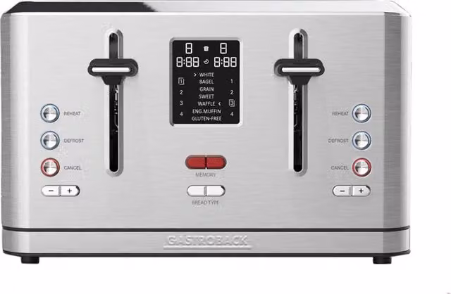 Gastroback Design Digital 4-Slice Stainless Steel Toaster in Silver with Digital Display and Cable Storage – 1