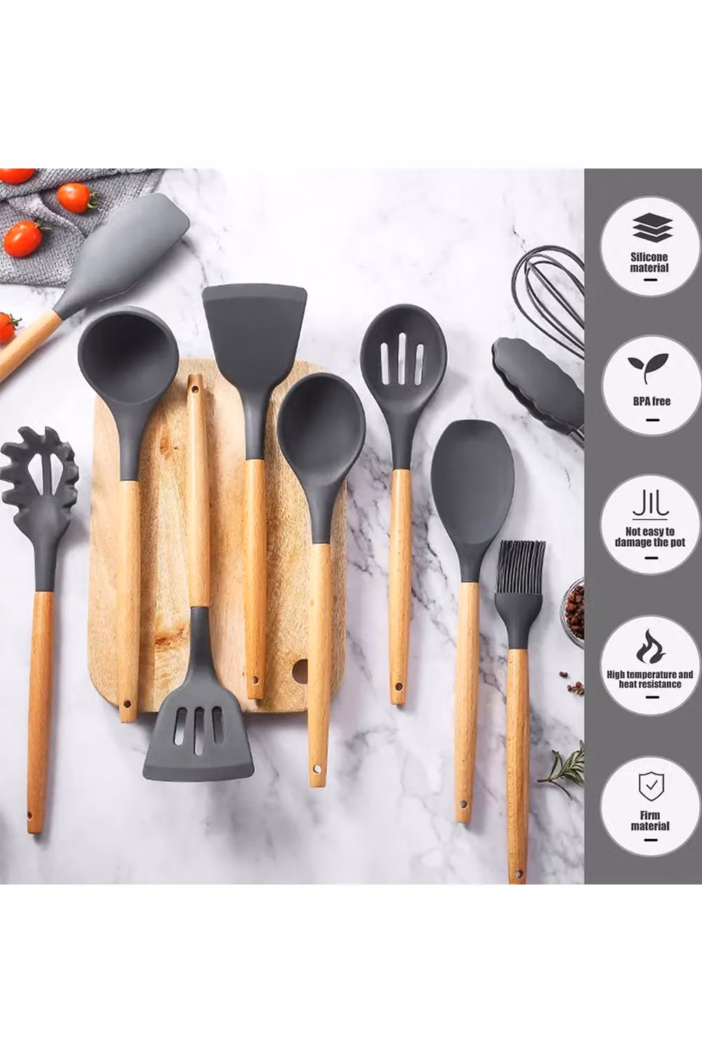 Livingandhome 11-piece Silicone Kitchen Utensil Set in Dark Grey for Nonstick Cookware – 3