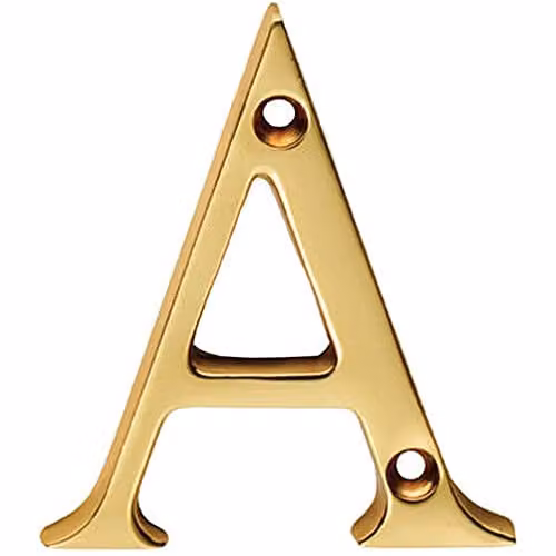 Loops Polished Brass Letter A House Plaque in Gold, Height: 53 mm, Depth: 4 mm