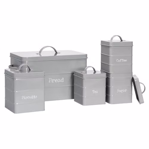 Harbour Housewares 5pc Metal Kitchen Canister Set in Grey with Airtight Lids – 1