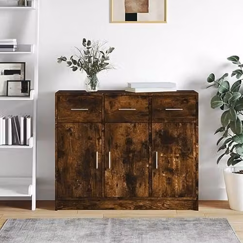 vidaXL Classic Sideboard in Smoked Oak, Brown Engineered Wood, W/D/H: 91 x 28 x 75 cm – 2