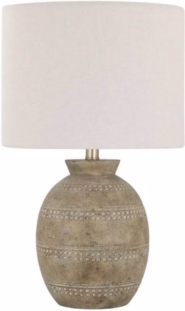 Minster Ceramic Table Lamp in Stone, W: 28 cm, D: 28 cm, H: 24 cm