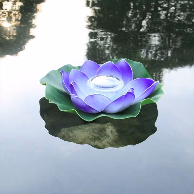Quipulse Solar-Powered Floating Lotus Flower Pond Lights in Purple