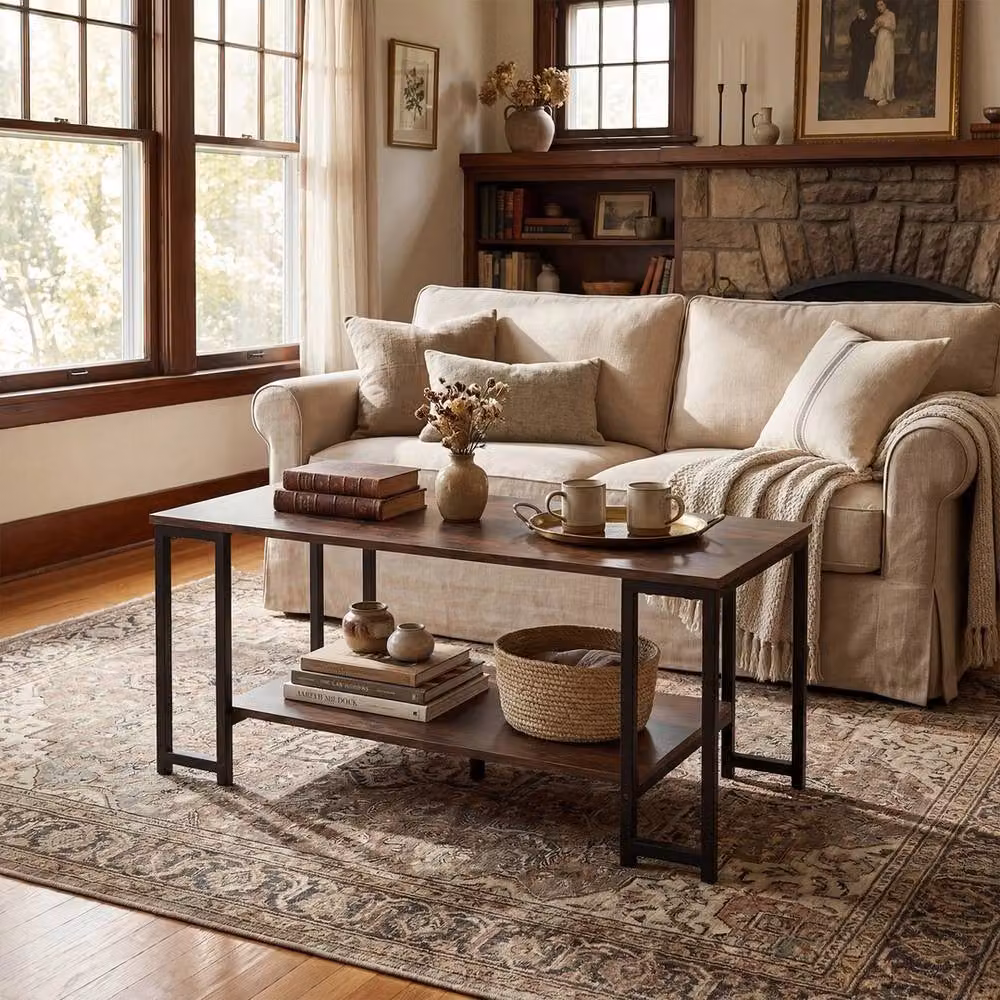 FORGEVIO Modern 2-Tier Brown Metal Coffee Table – 3