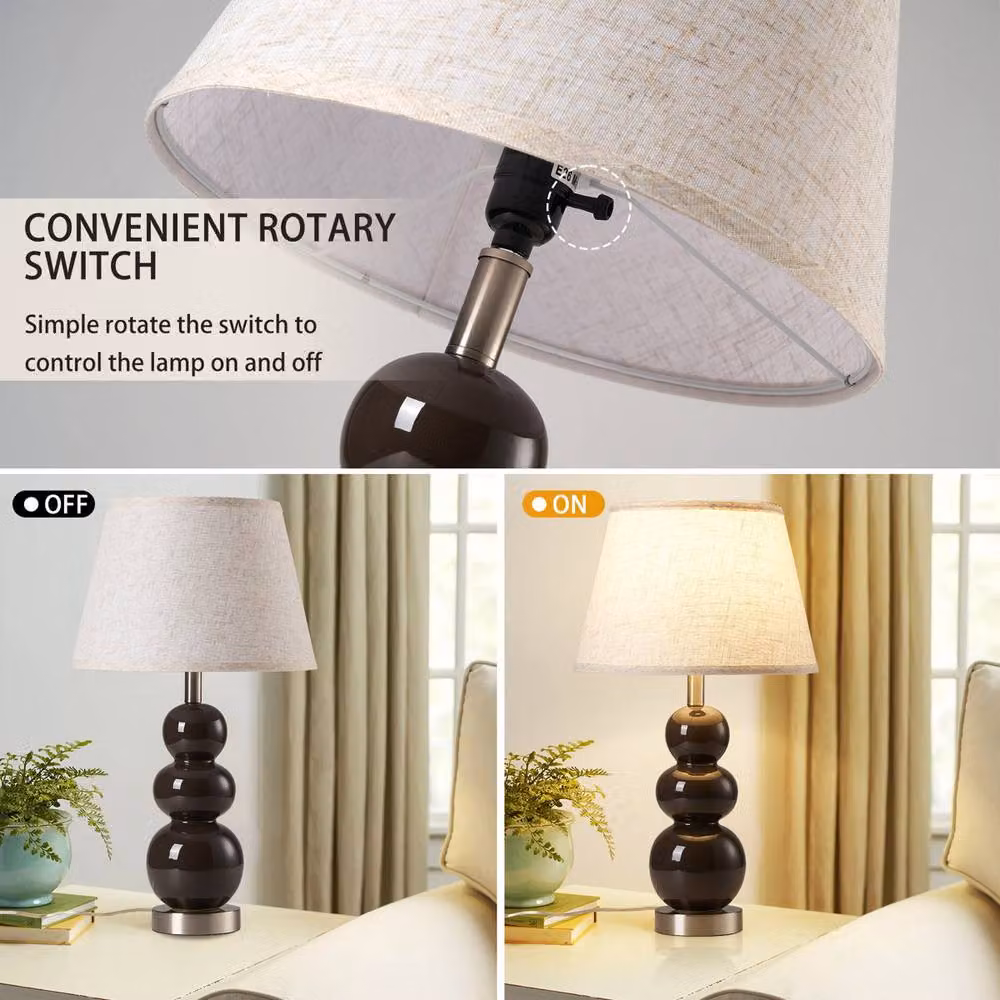 Garwarm Set of 2 Grey Ceramic Table Lamps with USB Ports and Bulbs Included, Height: 62.4 cm – 7