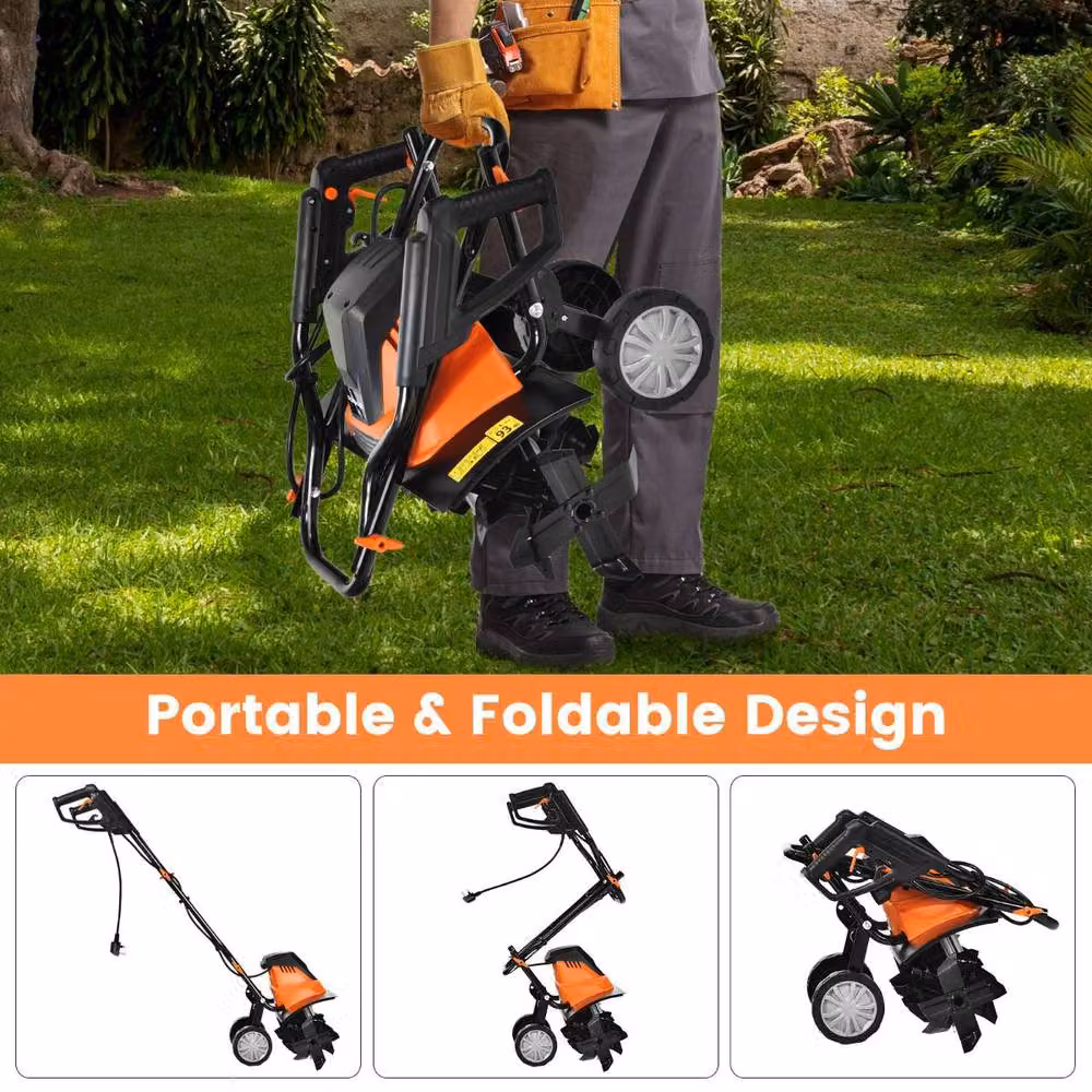 Costway 1500W Electric Tiller Garden Soil Cultivator Rotavator, Orange – 7