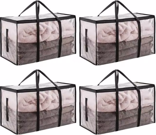 VOGREX 4-Piece Set of 90L Transparent Moving Storage Bags in Clear – 1