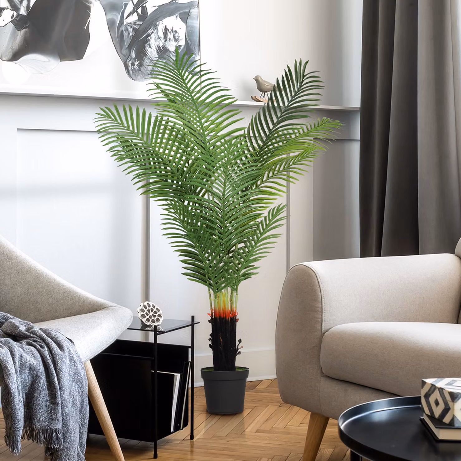 HOMCOM 150cm Artificial Areca Palm Tree in Green with Plastic Pot – 5