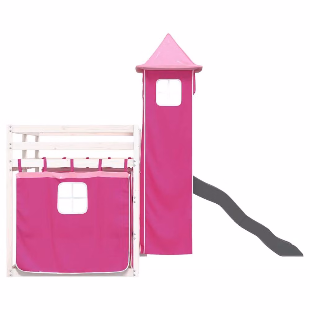 Berkfield Home Pink Solid Wood Childrens Bunk Bed with Slide and Curtains W/D/H: 90 x 200 cm – 4