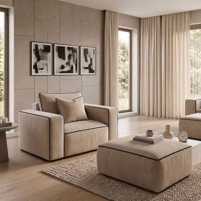 Stratus Interiors Sloane 2-Tone Modular Sofa Armchair in Beige Velvet Fabric