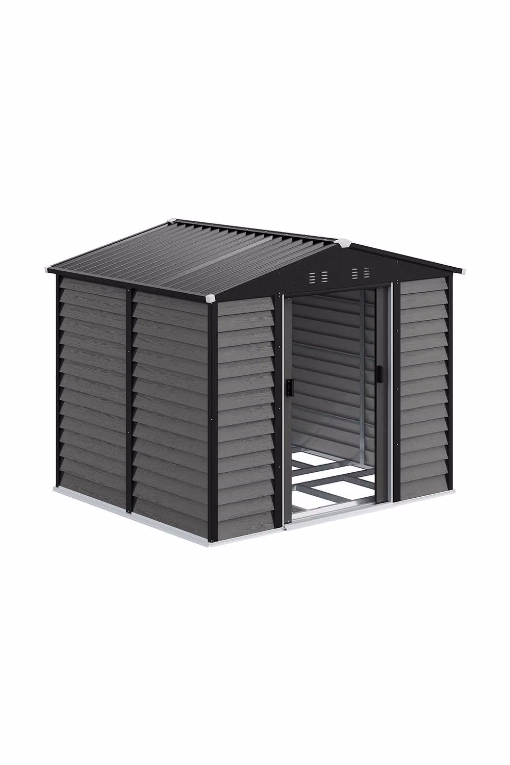Living and Home Grey Wood Grain Effect Metal Garden Tool Shed with Foundation, W/D/H: 213.36 x 195.0 x 198.5 cm – 3