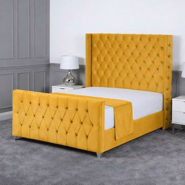 Living Comfort Bedz Seraphina Super King Upholstered Velvet Gas Lift Storage Bed in Yellow