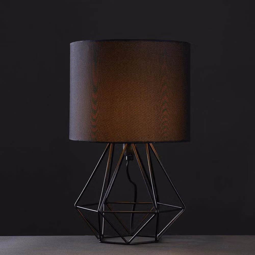 ValueLights Pair of Modern Black Metal Basket Cage Table Lamps with Black Fabric Shades – 3