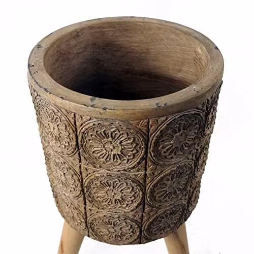 Leaf Mid-Century Floral Composite Planter with Stand in Dark Brown and Grey, W/D/H: 40 x 40 x 21.5 cm – 4