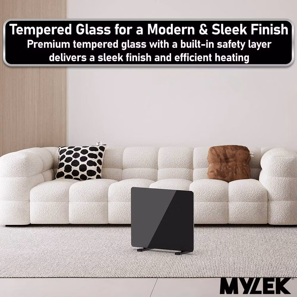 MYLEK 900W Slimline Black Glass Panel Radiator with Wifi and App Control – 6
