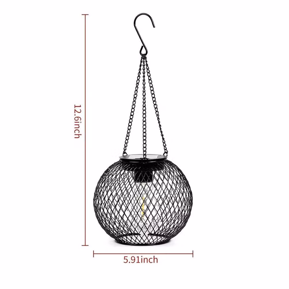 NESTLUNE Set of 2 Solar Powered LED Hanging Lantern Lights in Black Metal with Warm White Vintage Glow – 3