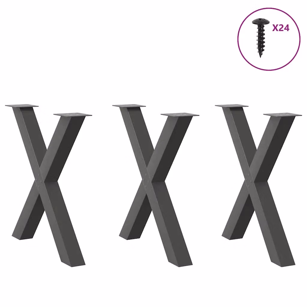 Berkfield Home X-Shaped Dining Table Legs, 3 Piece Steel Set in Anthracite Black, H: 72.5 cm x W: 80 cm – 2