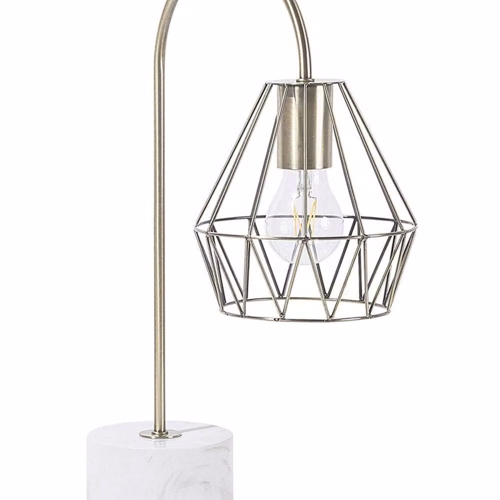 Wyld and Coco Brass Diamond Cage Table Lamp with Bronze and Grey Marble-Like Base – 2