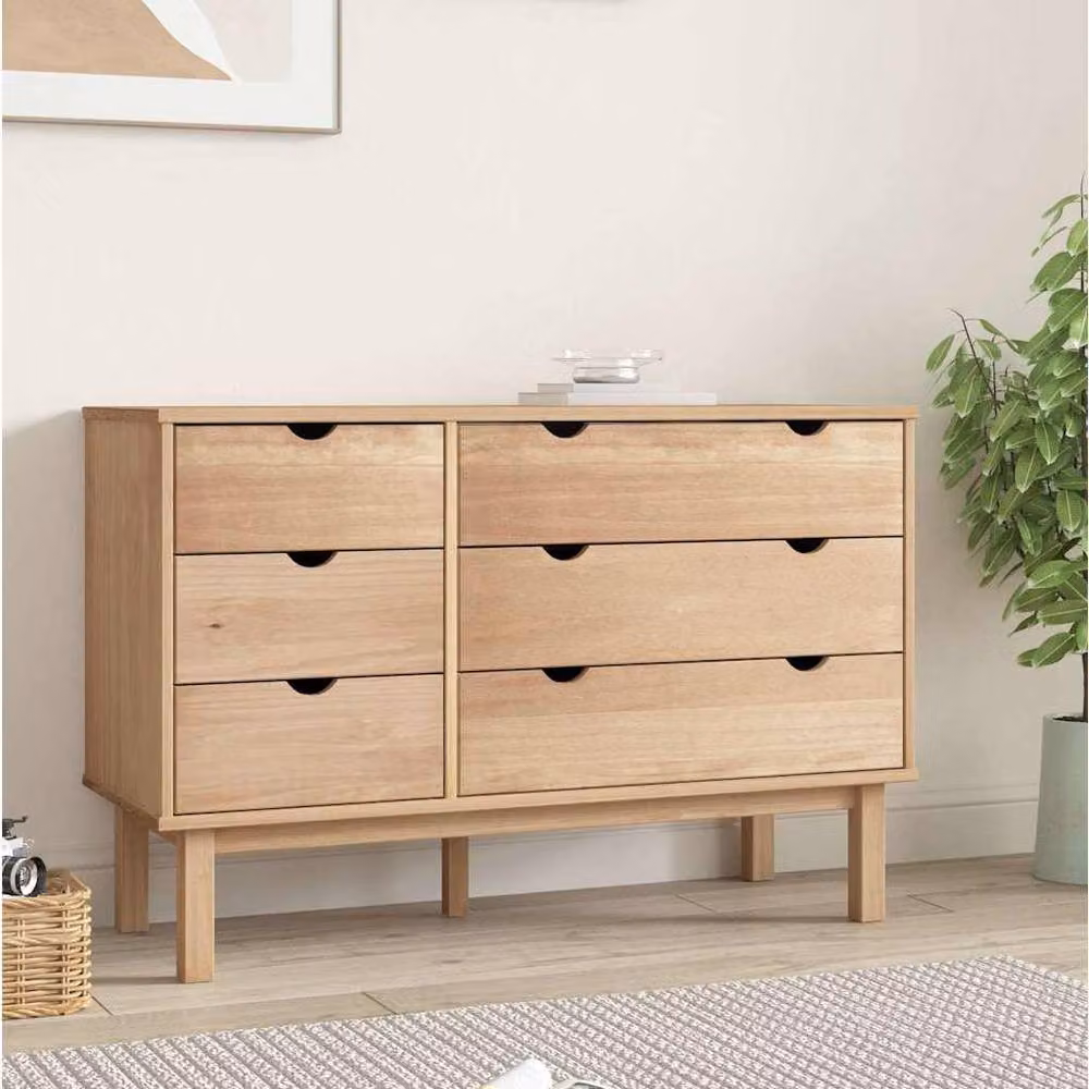 Berkfield Home OTTA Solid Wood Pine Drawer Cabinet in Light Brown, W/D/H: 111 x 43 x 73.5 cm – 2