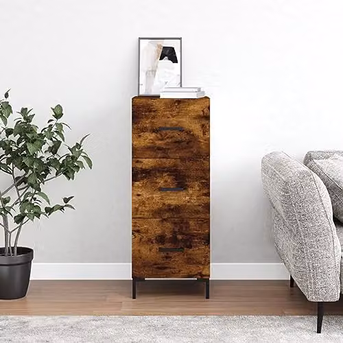 vidaXL Modern Sideboard in Smoked Oak and Brown, W/D/H: 34.5 x 34.5 x 90 cm – 2