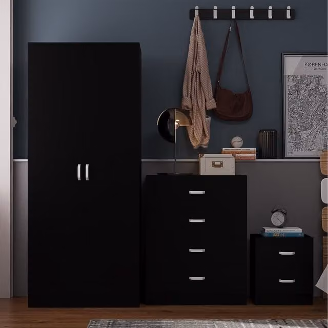 FWStyle Modern 3 Piece Bedroom Set in Matt Black Metal