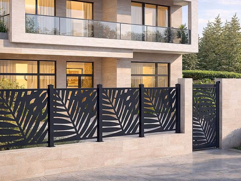 Vente-unique Laser-Cut Aluminium Single Swing Gate with Tropical Pattern in Grey, W: 103 cm, H: 181 cm – 4