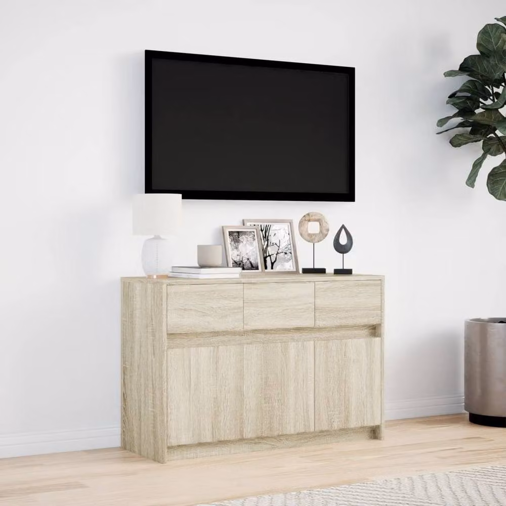 Berkfield Home Modern TV Cabinet with LED in Sonoma Oak, W/D/H: 91 x 34 x 61 cm – 2