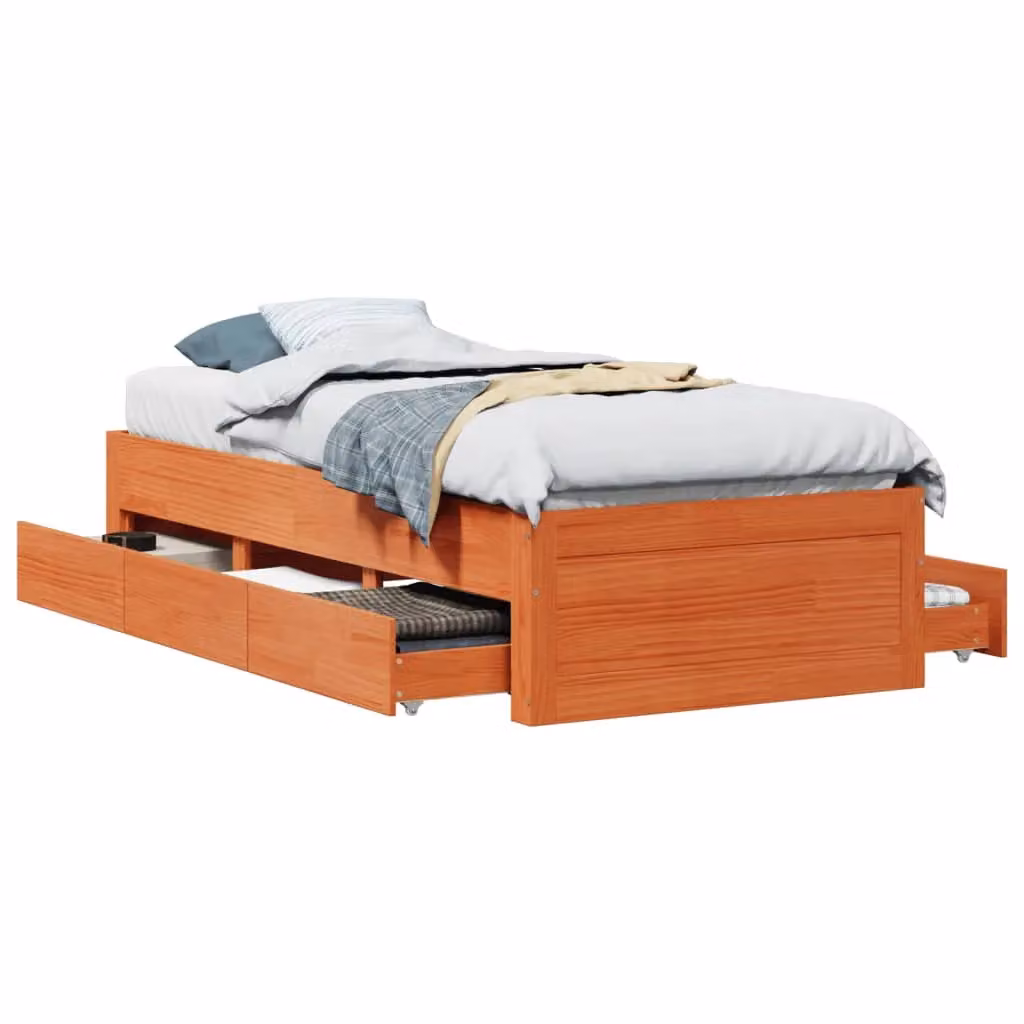 Berkfield Home Small Single Solid Wood Pine Bed Frame with Drawers, Wax Brown, W: 75 cm, L: 190 cm – 2