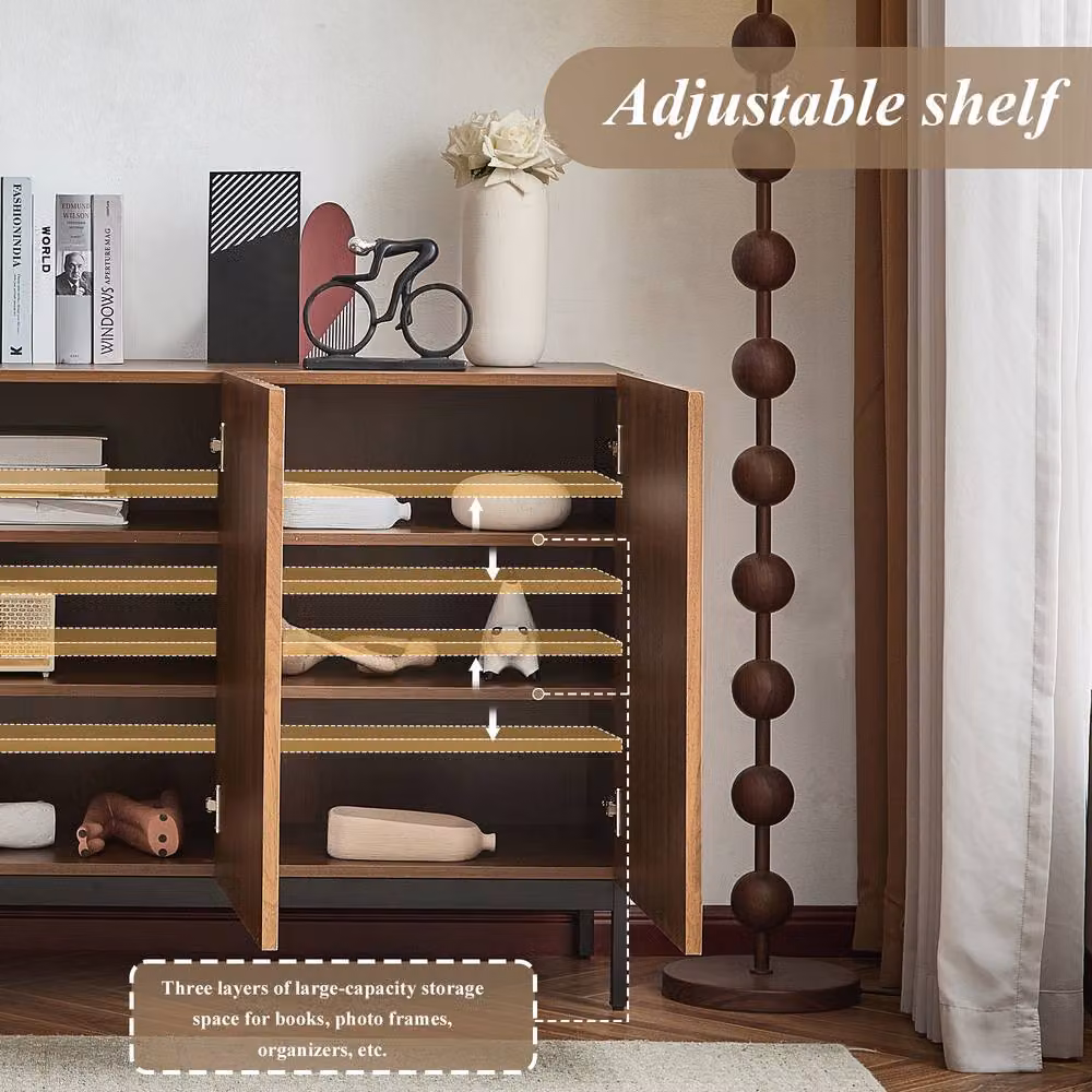 Merax Dark Oak Effect Sideboard Storage Cabinet with 3D Wave Doors in Brown, W/D/H: 150 x 40 x 80 cm – 3