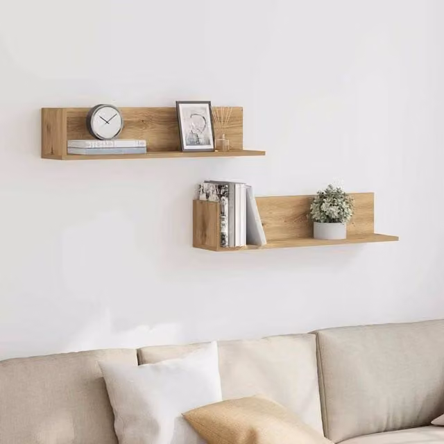 Berkfield Home Artisan Oak Wall Shelves, 2 Piece Brown Engineered Wood, W: 75 cm, D: 16.5 cm, H: 16.5 cm – 1