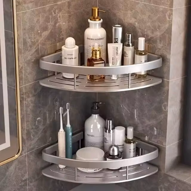 SPETLEK Silver Aluminium Alloy Wall Mounted Corner Shower Caddy – 1