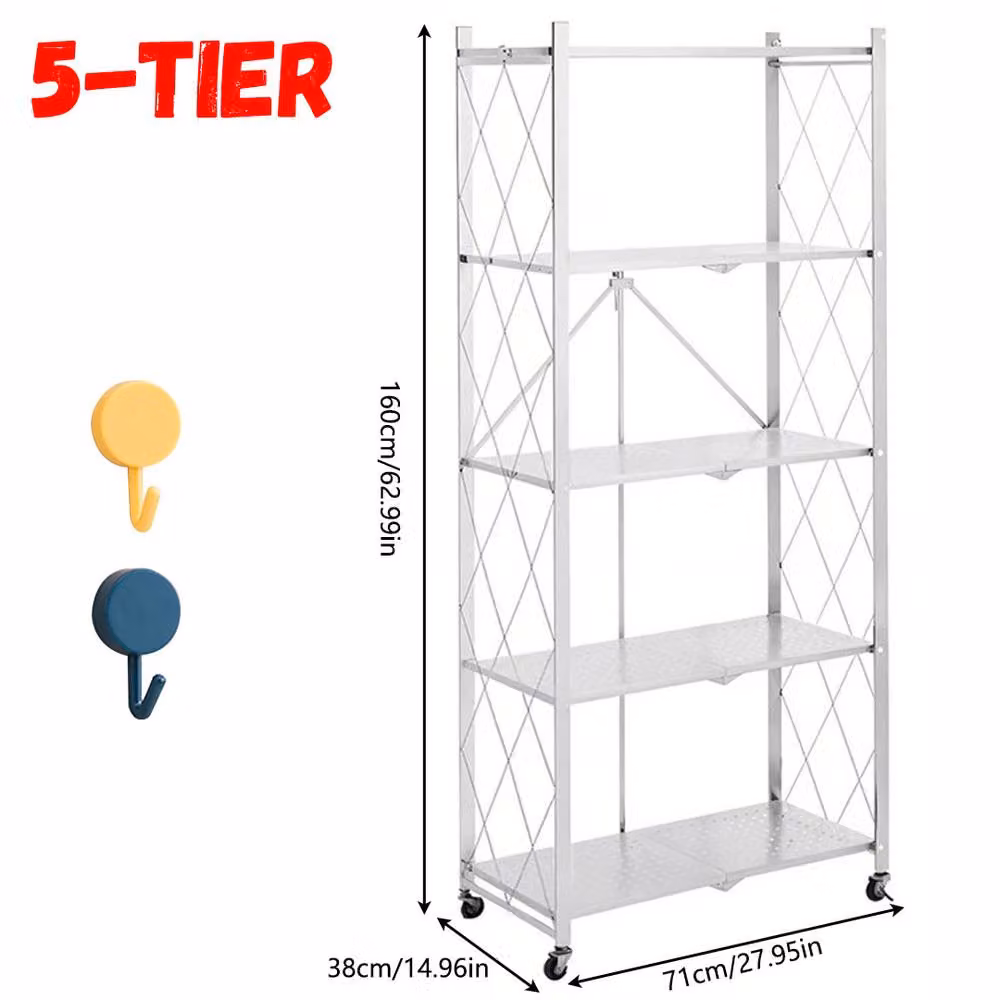 FORGEVIO 5-Tier White Metal Wire Storage Rack with Adjustable Shelves for Garage or Home Office – 2