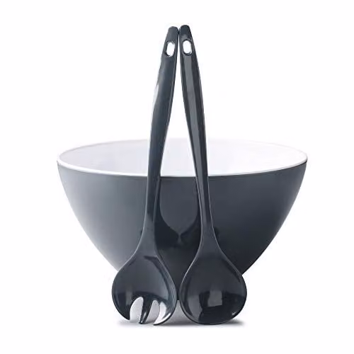 Zeal Melamine Salad Bowl and Server Set in Grey and White – 1
