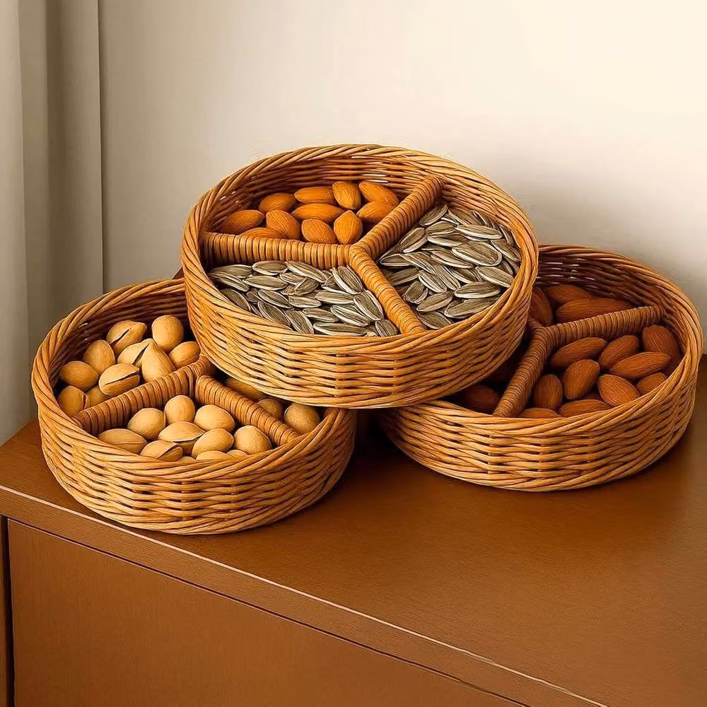 EONLION Set of 6 Brown Hand-Woven Rattan Open Weave Storage Baskets, Width: 50 cm – 3